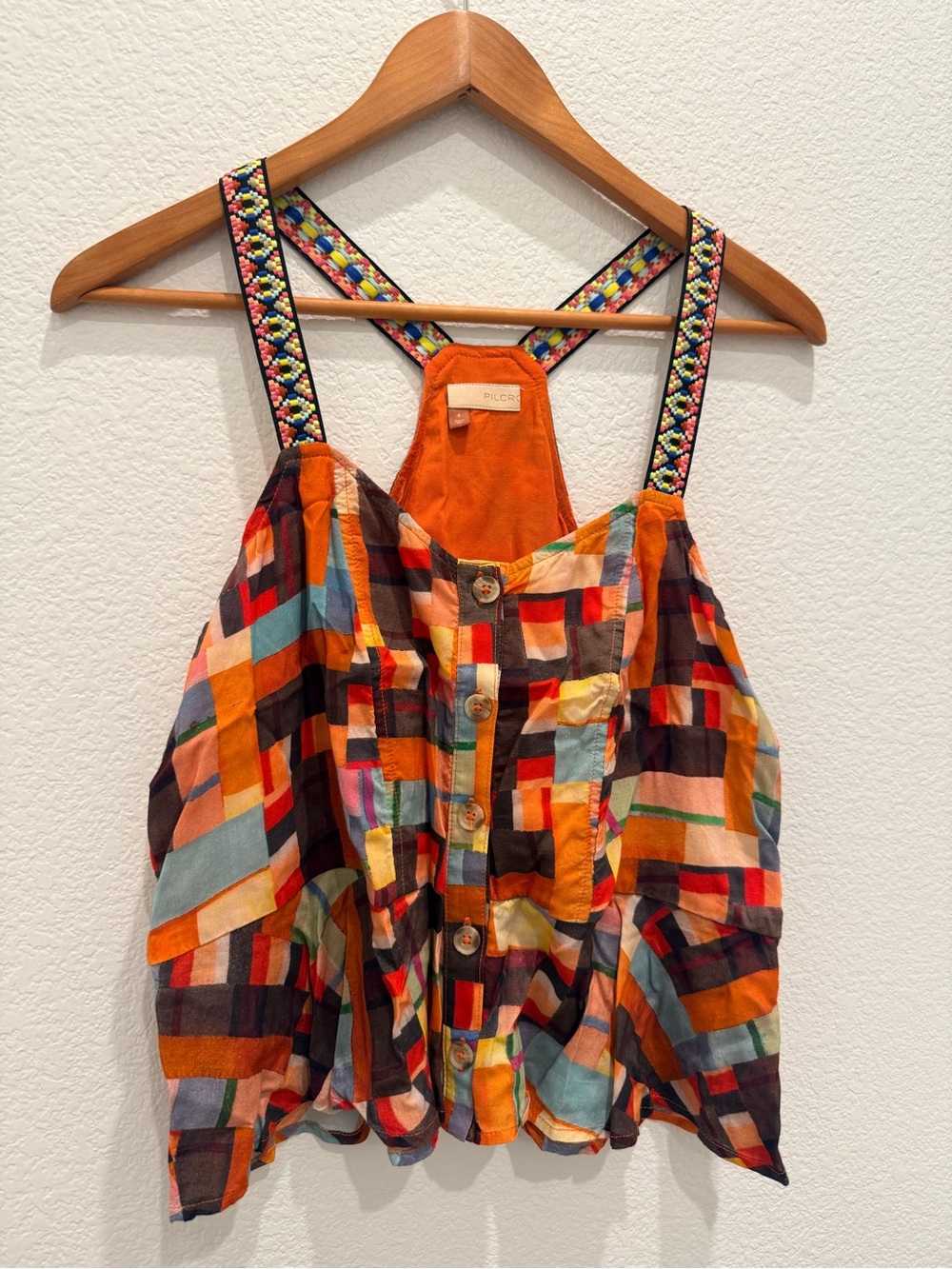 Pilcro Anthropologie Patchwork Peplum Tank Top S Boho Colorful